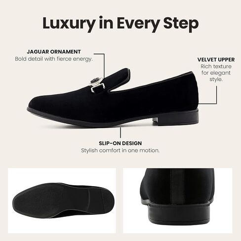 Amali Velvet Slip-On Dress Loafers for Men with Lion Head Piece, Men's Formal Smoking Tuxedo Slippers, Loafer Shoes with Metal Chain Detail in Kuwait