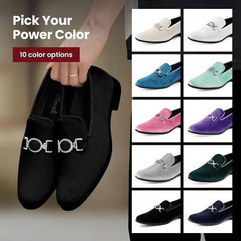 Amali Velvet Slip-On Dress Loafers for Men with Lion Head Piece, Men's Formal Smoking Tuxedo Slippers, Loafer Shoes with Metal Chain Detail in Kuwait