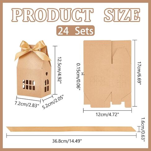 Nbeads 24 PCS House على شكل منزل ، 2.83x2.04x4.92 بوصة حلوى هدايا مع شريط البوليستر جوفاء الورق الورق الصناديق مع نوافذ صغيرة لالتفاف زفاف الحلوى ، أبيض in Kuwait