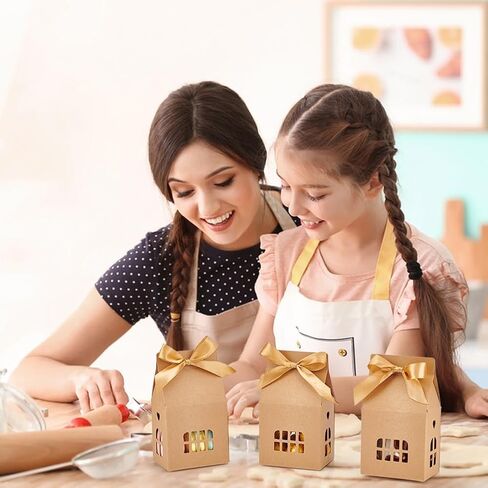 Nbeads 24 PCS House على شكل منزل ، 2.83x2.04x4.92 بوصة حلوى هدايا مع شريط البوليستر جوفاء الورق الورق الصناديق مع نوافذ صغيرة لالتفاف زفاف الحلوى ، أبيض in Kuwait