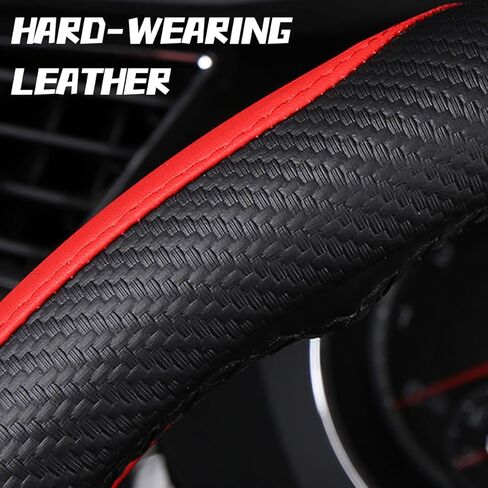 Car Steering Wheel Cover, Carbon Fiber Leather Vehicle Steer Wheel Protector, Anti-Slip Breathable Automotive Interior Wheel Cover Accessories, Universal for Most Cars (Black) in Kuwait