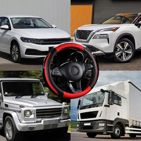 Car Steering Wheel Cover, Carbon Fiber Leather Vehicle Steer Wheel Protector, Anti-Slip Breathable Automotive Interior Wheel Cover Accessories, Universal for Most Cars (Black) in Kuwait