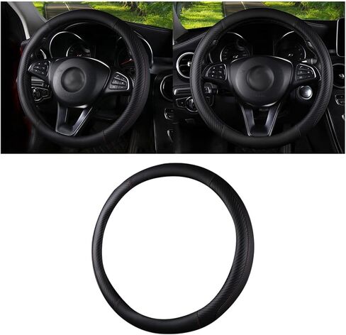 Car Steering Wheel Cover, Carbon Fiber Leather Vehicle Steer Wheel Protector, Anti-Slip Breathable Automotive Interior Wheel Cover Accessories, Universal for Most Cars (Black) in Kuwait