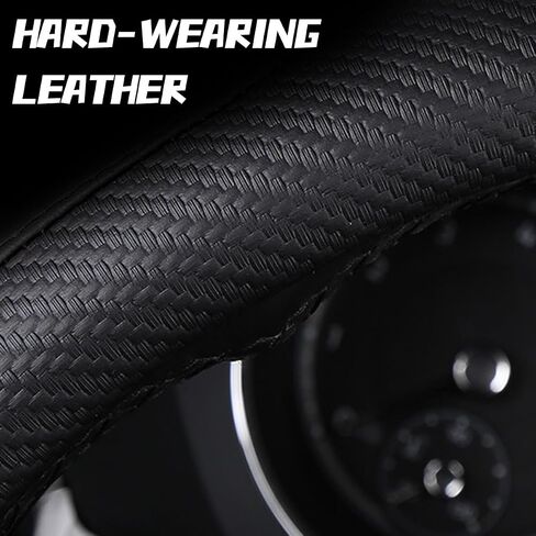 Car Steering Wheel Cover, Carbon Fiber Leather Vehicle Steer Wheel Protector, Anti-Slip Breathable Automotive Interior Wheel Cover Accessories, Universal for Most Cars (Black) in Kuwait