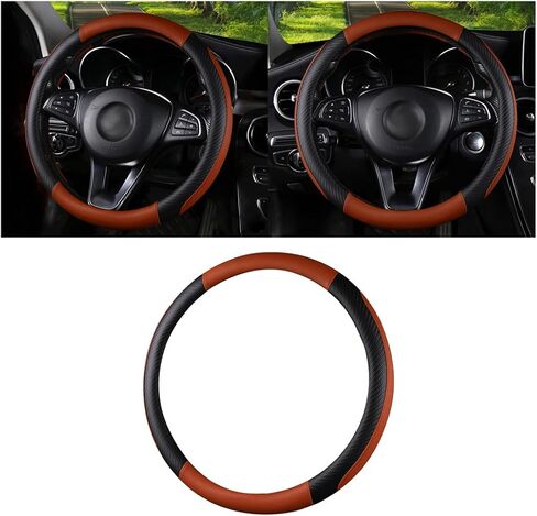 Car Steering Wheel Cover, Carbon Fiber Leather Vehicle Steer Wheel Protector, Anti-Slip Breathable Automotive Interior Wheel Cover Accessories, Universal for Most Cars (Black) in Kuwait