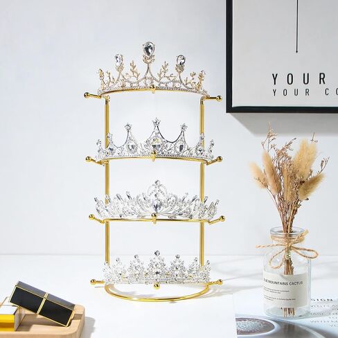 Byken 4 Tier Crown Holder,Tiara Organizer,.Golden Bridal Headdress Display Stand for Selling,Headband Ear Crown Storage Tower,Jewelry Holder for Girls Wedding Home Shop Store (Silver) in Kuwait