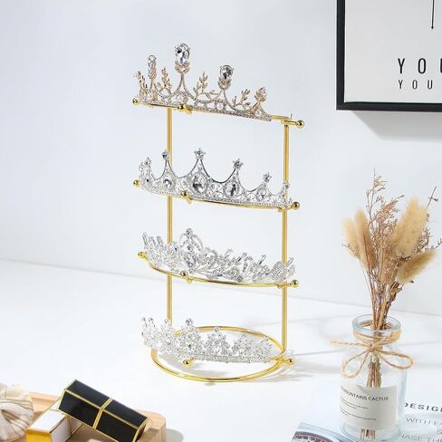 Byken 4 Tier Crown Holder,Tiara Organizer,.Golden Bridal Headdress Display Stand for Selling,Headband Ear Crown Storage Tower,Jewelry Holder for Girls Wedding Home Shop Store (Silver) in Kuwait