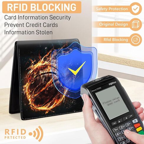 Teen Boys Wallet for Kids - Basketball Kids Wallet for Boys Leather Credit Id Card Cash Holder Rfid Blocking Zipper Cool Funny Wallets with Coin Pocket Id Window Bifold Sports Wallet for Boys Men in Saudi Arabia