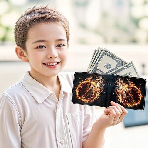 Teen Boys Wallet for Kids - Basketball Kids Wallet for Boys Leather Credit Id Card Cash Holder Rfid Blocking Zipper Cool Funny Wallets with Coin Pocket Id Window Bifold Sports Wallet for Boys Men in Saudi Arabia