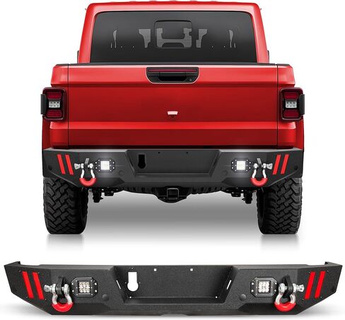 المصد الخلفي متوافق مع Jeep Gladiator JT 2020 2021 2022 2023 2024 2025 ، مصد شاحنة بيك آب سوداء مزدحمة لعام 2020-2025 المصارع JT ، مع لوحة الخطوة ، الأضواء ، ثقوب المستشعر والحزم D. in Kuwait