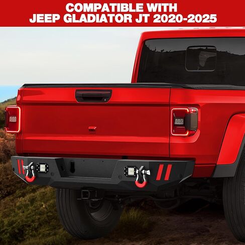 المصد الخلفي متوافق مع Jeep Gladiator JT 2020 2021 2022 2023 2024 2025 ، مصد شاحنة بيك آب سوداء مزدحمة لعام 2020-2025 المصارع JT ، مع لوحة الخطوة ، الأضواء ، ثقوب المستشعر والحزم D. in Kuwait