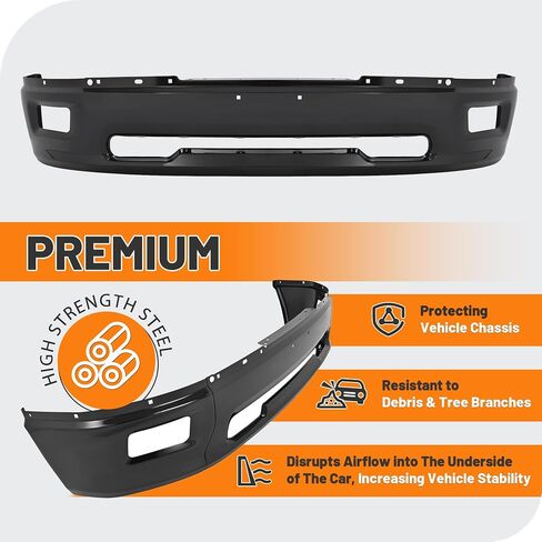 KUAFU Front Bumper Face Bar Compatible with 2009-2010 Dodge Ram 1500 2011-2012 Ram 1500 W/Fog Lights Holes Replacement for CH1002384, 68206067AA Steel Chrome&Powder Coated Black 3PCS in Saudi Arabia