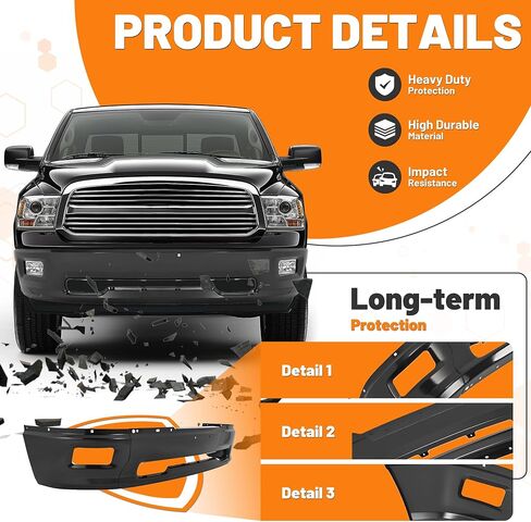 KUAFU Front Bumper Face Bar Compatible with 2009-2010 Dodge Ram 1500 2011-2012 Ram 1500 W/Fog Lights Holes Replacement for CH1002384, 68206067AA Steel Chrome&Powder Coated Black 3PCS in Saudi Arabia