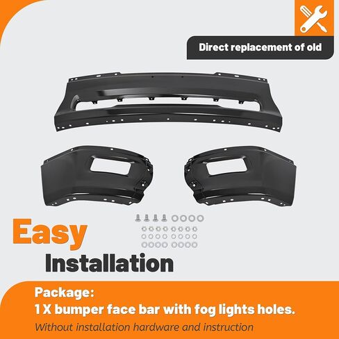 KUAFU Front Bumper Face Bar Compatible with 2009-2010 Dodge Ram 1500 2011-2012 Ram 1500 W/Fog Lights Holes Replacement for CH1002384, 68206067AA Steel Chrome&Powder Coated Black 3PCS in Saudi Arabia