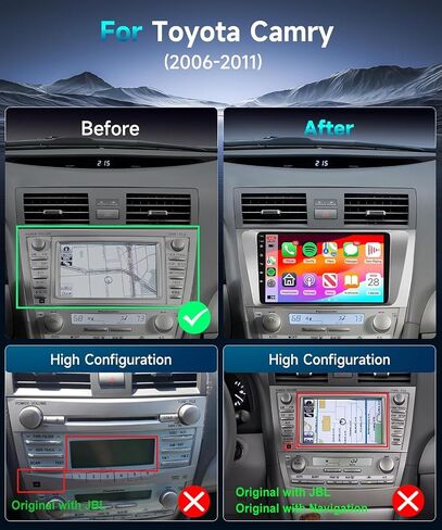 2G 64G Car Stereo Radio for Toyota Camry 2006 2007 2008 2009 2010 2011 with Wireless CarPlay Android Auto/9 inch 1080P IPS Touch Screen/Bluetooth/GPS/HiFi/16 EQ/WiFi/SWC/MirrorLink/Backup Camera in Saudi Arabia