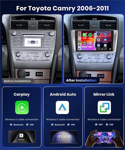 2G 64G Car Stereo Radio for Toyota Camry 2006 2007 2008 2009 2010 2011 with Wireless CarPlay Android Auto/9 inch 1080P IPS Touch Screen/Bluetooth/GPS/HiFi/16 EQ/WiFi/SWC/MirrorLink/Backup Camera in Saudi Arabia