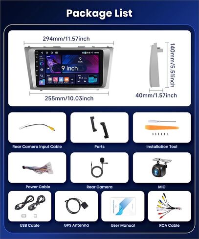 2G 64G Car Stereo Radio for Toyota Camry 2006 2007 2008 2009 2010 2011 with Wireless CarPlay Android Auto/9 inch 1080P IPS Touch Screen/Bluetooth/GPS/HiFi/16 EQ/WiFi/SWC/MirrorLink/Backup Camera in Saudi Arabia