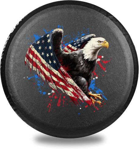 Spare Tire Cover, Wheel Cover with Bald Eagle American Flag PVC Leather Weatherproof Sun Protection Wheel Tire Cover Universal Fit for Jeep Trailers RV SUV Truck Camper Travel (15 Inch) in Saudi Arabia
