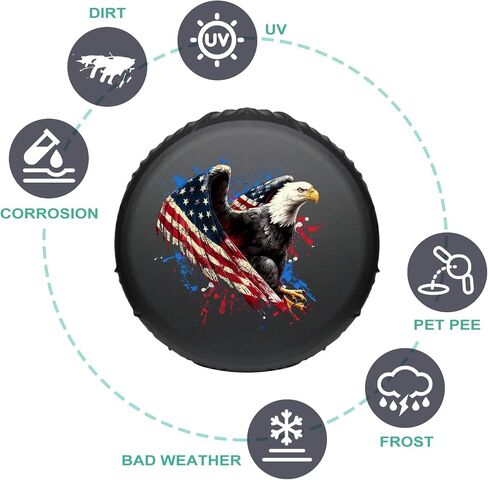 Spare Tire Cover, Wheel Cover with Bald Eagle American Flag PVC Leather Weatherproof Sun Protection Wheel Tire Cover Universal Fit for Jeep Trailers RV SUV Truck Camper Travel (15 Inch) in Saudi Arabia