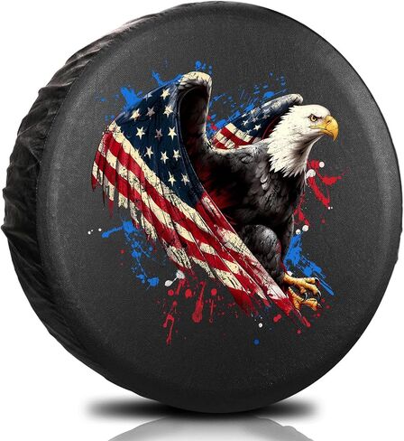 Spare Tire Cover, Wheel Cover with Bald Eagle American Flag PVC Leather Weatherproof Sun Protection Wheel Tire Cover Universal Fit for Jeep Trailers RV SUV Truck Camper Travel (15 Inch) in Saudi Arabia