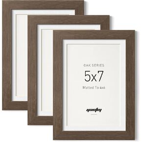 YAETM 8x10 إطار الصورة مع حصيرة ل 5 × 7 - الجوز البني ، إطار خشب صلب ريفي 8 × 10 مع زجاج مقسى للطباعة والفنية ، عرض على الطاولة والجدار (واحد ، الجوز) in Kuwait