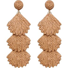 أقراط Raffia Dangle للنساء - بيان Boho Rattan Drop Jewelry مع تصميم Shell ، وملحقات شاطئ الصيف خفيفة الوزن الشاطئ in Kuwait