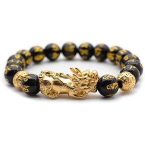 Feng Shui Wealth Bracelet, 12mm Black Obsidian Bracelets with Pixiu Character, Luck Protection Bracelet for Men, Women, Lovers, Couples, Parents in Saudi Arabia