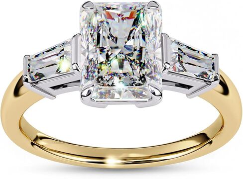 Three Stone Engagement Ring for Women, Center 8.5x6.5mm Radiant Cut Lab Created Moissanite Promise Ring in 10K / 14K Solid Gold or 925 Sterling Silver Jewelry Gift for Her in Saudi Arabia