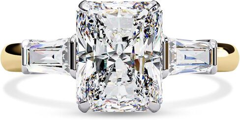 Three Stone Engagement Ring for Women, Center 8.5x6.5mm Radiant Cut Lab Created Moissanite Promise Ring in 10K / 14K Solid Gold or 925 Sterling Silver Jewelry Gift for Her in Saudi Arabia