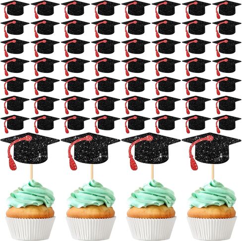 Leinuosen 100 PCS 2025 Capcake Cupcake Topcake Toppers Glitr Glitter تهانينا Capcake Capcake مع شرابات لفئة 2025 لوازم كعكة الحفلات العليا (شرابة أرجوانية) in Kuwait