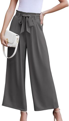 LOUSGUTA Paperbag Pants for Women Black Bow Front Wide Leg Pants High Waisted Tie Knot Trousers with Pockets in Saudi Arabia