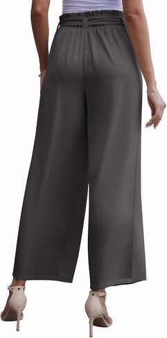 LOUSGUTA Paperbag Pants for Women Black Bow Front Wide Leg Pants High Waisted Tie Knot Trousers with Pockets in Saudi Arabia