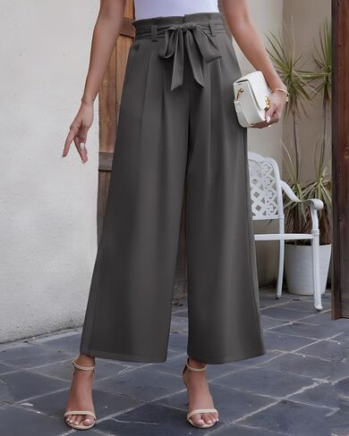 LOUSGUTA Paperbag Pants for Women Black Bow Front Wide Leg Pants High Waisted Tie Knot Trousers with Pockets in Saudi Arabia