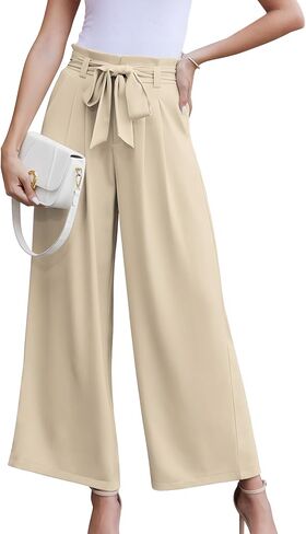 LOUSGUTA Paperbag Pants for Women Black Bow Front Wide Leg Pants High Waisted Tie Knot Trousers with Pockets in Saudi Arabia