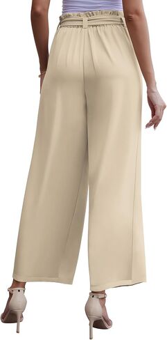 LOUSGUTA Paperbag Pants for Women Black Bow Front Wide Leg Pants High Waisted Tie Knot Trousers with Pockets in Saudi Arabia