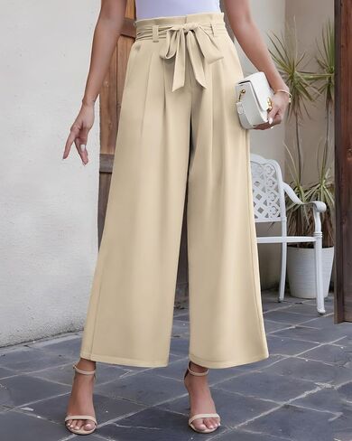 LOUSGUTA Paperbag Pants for Women Black Bow Front Wide Leg Pants High Waisted Tie Knot Trousers with Pockets in Saudi Arabia