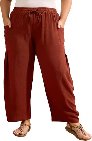 زائد سراويل الحجم للنساء بالازو حريم السراويل السراويل سراويل الصيف في الكاحل الشاطئ مع جيوب in Kuwait