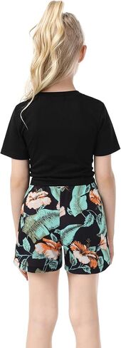 Girls Clothing Sets Short Sleeve Twist T-Shirt Top and Tie Front Shorts Set Summer 2 Piece Outfit 3-12Y in Kuwait