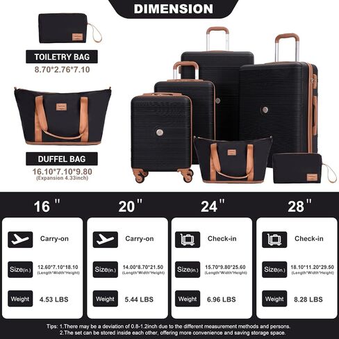 Travelhouse 4 Piece Luggage Sets with Spinner Wheels, Hardshell ABS 6 peice Suitcase Set with Tsa Lock, Lightweight Hardside Travel Suitcases with Waterproof Duffle Bag for Men Women (BLACK) in Saudi Arabia