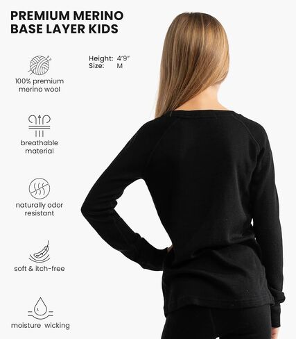 Merino Wool Base Layer Kids - Midwight Long Sleeve Merino Wool Top Kids - ملابس داخلية للجنسين للأطفال الداخلية in Saudi Arabia