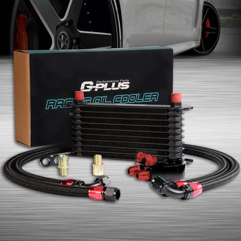 G-PLUS Universal 10 Row 10AN Engine Transmition Oil Cooler Kit & Oil Filter Relocation Kit Aluminum in Saudi Arabia