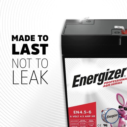 Energizer EN4.5-6 ، 6 فولت 4.5 أمبير HR ، بطارية AGM الحمض الطويلة التي تدوم طويلًا مثاليًا للاستخدام في ركوب الأطفال ، وإضاءة الطوارئ ، وطاقة النسخ الاحتياطي ، والمزيد in Saudi Arabia