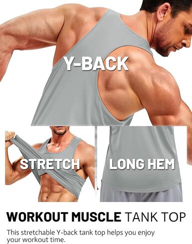 TACVASEN MEN'S Y-BACK FIT TANK TOPS TOPS UPF أكثر من 50+ قمصان أكمام عضلية صالة ألعاب رياضية تعمل in Saudi Arabia