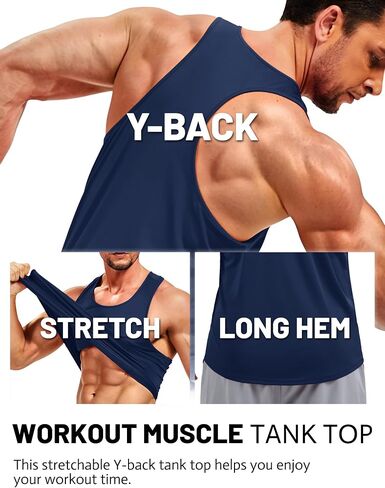 TACVASEN MEN'S Y-BACK FIT TANK TOPS TOPS UPF أكثر من 50+ قمصان أكمام عضلية صالة ألعاب رياضية تعمل in Kuwait