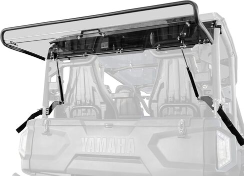 SuperATV 1/4" Lightly Tinted Polycarbonate Rear Flip Windshield for 2021+ Yamaha Wolverine RMAX 4, 250x Stronger Than Glass, Prevents Suction, Pre-Assembled, USA Made in Saudi Arabia