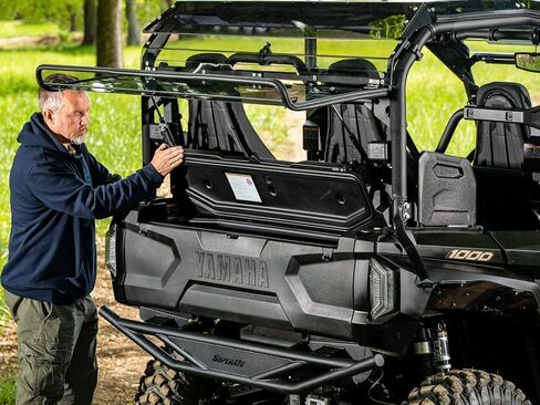 SuperATV 1/4" Lightly Tinted Polycarbonate Rear Flip Windshield for 2021+ Yamaha Wolverine RMAX 4, 250x Stronger Than Glass, Prevents Suction, Pre-Assembled, USA Made in Saudi Arabia