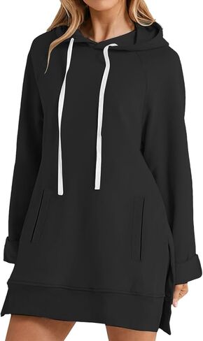 The Warmy Oversized Hoodie Dress, Warmy Hoodie Women's Casual Pullover Split Hem Drawstring Long Sweatshirt with Pocket in Saudi Arabia