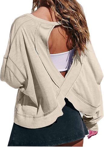 Workout Tops for Women Open Back Long Sleeve Shirts Trendy Yoga Gym Athletic Crop Tops Tshirts Fall Fashion 2025 in Kuwait
