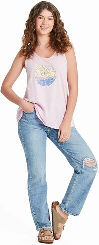 Life is Good. Women's Ocean Watercolor Textured Slub Tank, Seashell Pink, X-Large in Saudi Arabia