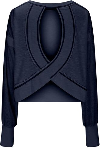 Workout Tops for Women Open Back Long Sleeve Shirts Trendy Yoga Gym Athletic Crop Tops Tshirts Fall Fashion 2025 in Kuwait